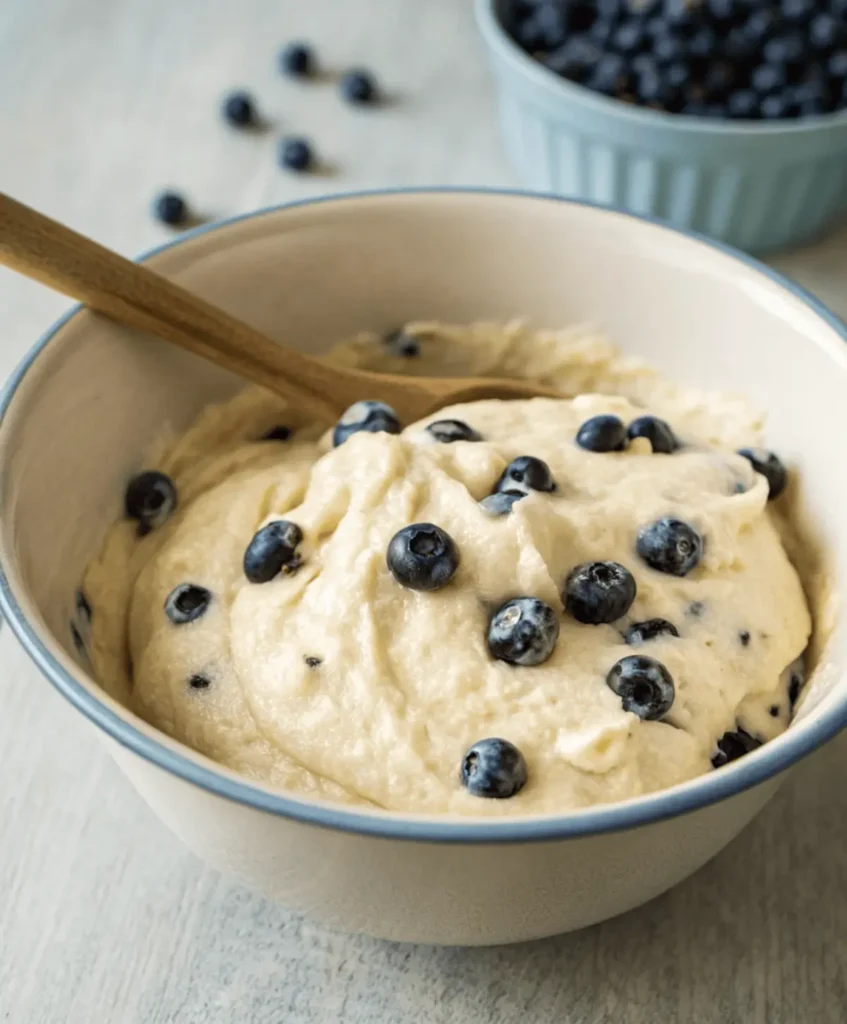 Billowy muffin batter with blueberries