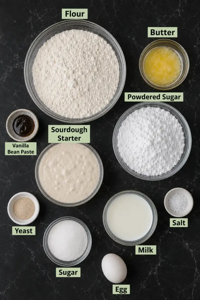 Sourdough Donuts Recipe with Vanilla Bean Glaze Ingredients